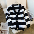 New Autumn Korean Style Striped Faux Mink Fleece Coat Knitwear