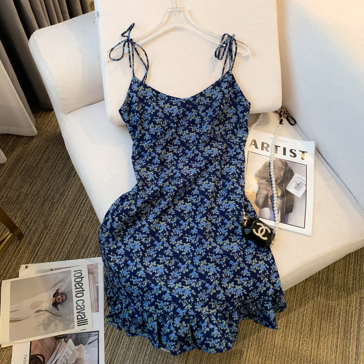 Blue Fashionable Retro Style Slip Dress