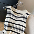 Korean style striped sleeveless vest dress knit dress long dress