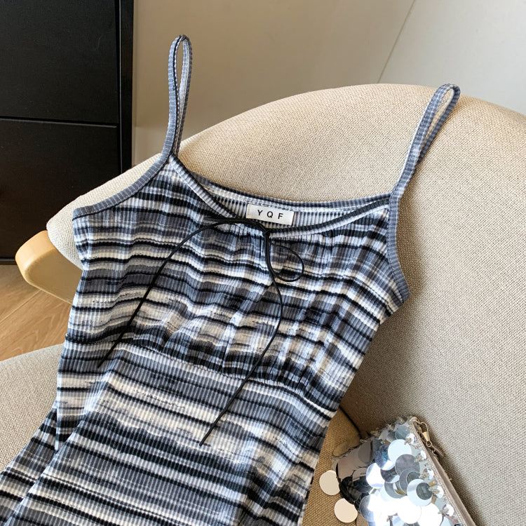 Retro-designed slip dress with a pure and alluring bow sleeveless dress