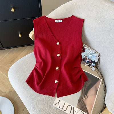 New summer Korean style slim-fit V-neck sleeveless vest