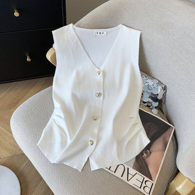 New summer Korean style slim-fit V-neck sleeveless vest