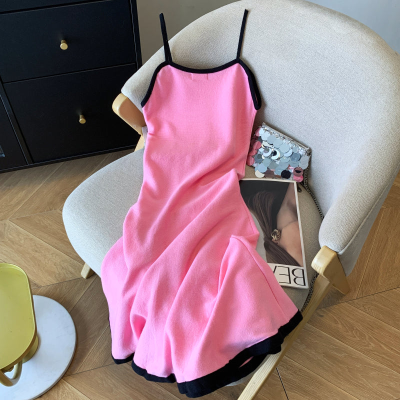Pure and sexy sweet and spicy color-blocked short dress