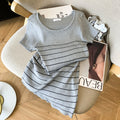 New round neck short-sleeved striped slim-fit mini dress