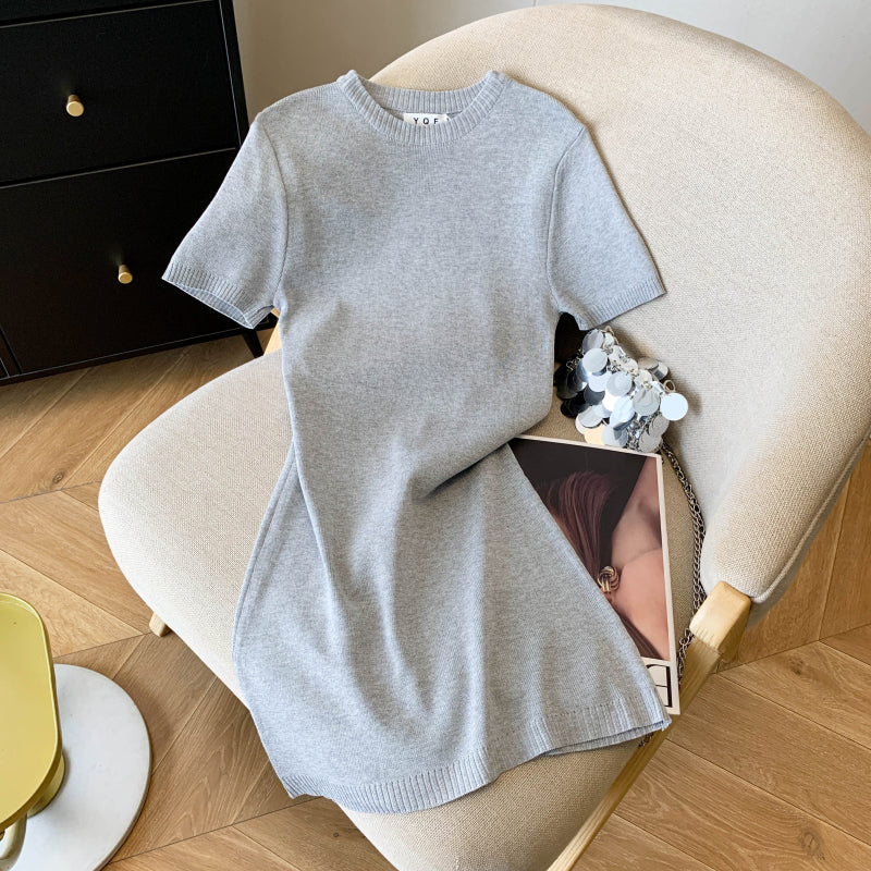 New summer Korean style round neck short-sleeved ice silk knit dress